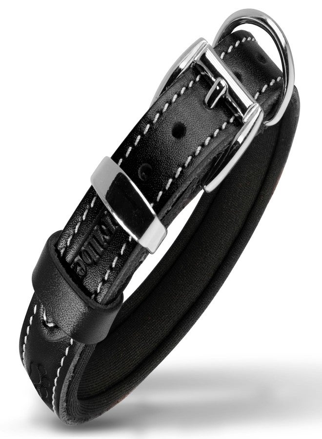 Filbert Leather Dog Collar, Genuine Leather Collar for Small Dogs, Pawprint Embossed with Buckle, Top-Notch Quality Vegetable-Tanned Full Grain, Strong, Adjustable, Heavy Metal Buckle, Black - Image 1